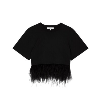 NEW Frame Black Cropped Feather Trim Tee T-Shirt Sz L pre-owned  | eBay | eBay US