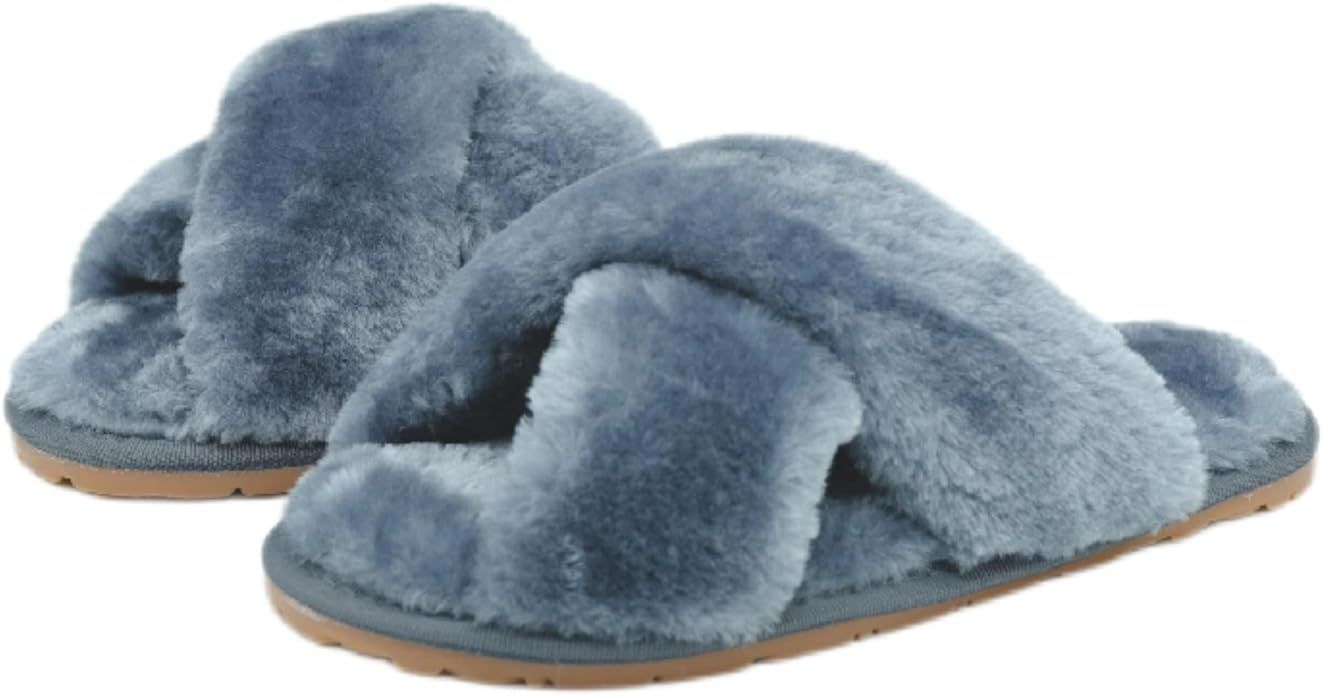 CRAZY LADY Women's Fuzzy Cross Band House Slippers Soft Plush Furry Fur Open Toe Cozy Memory Foam... | Amazon (US)