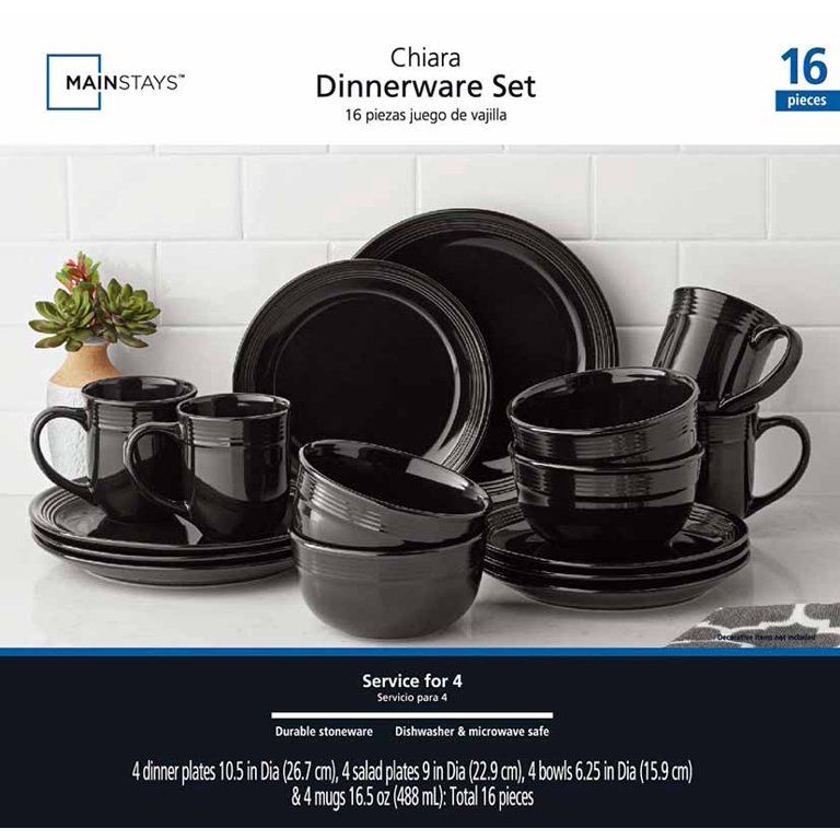 Mainstays Chiara 16pc Black Dinnerware Set | Walmart (US)