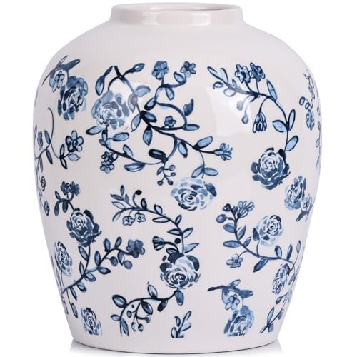 Blue and White Vase Vintage Ceramic Flower Vase, Chinoiserie Blue and White Floral Vase Dining Table Centerpieces, Small Blue White Vases - for Boho Home Kitchen Desktop Decor (C) | Amazon (US)