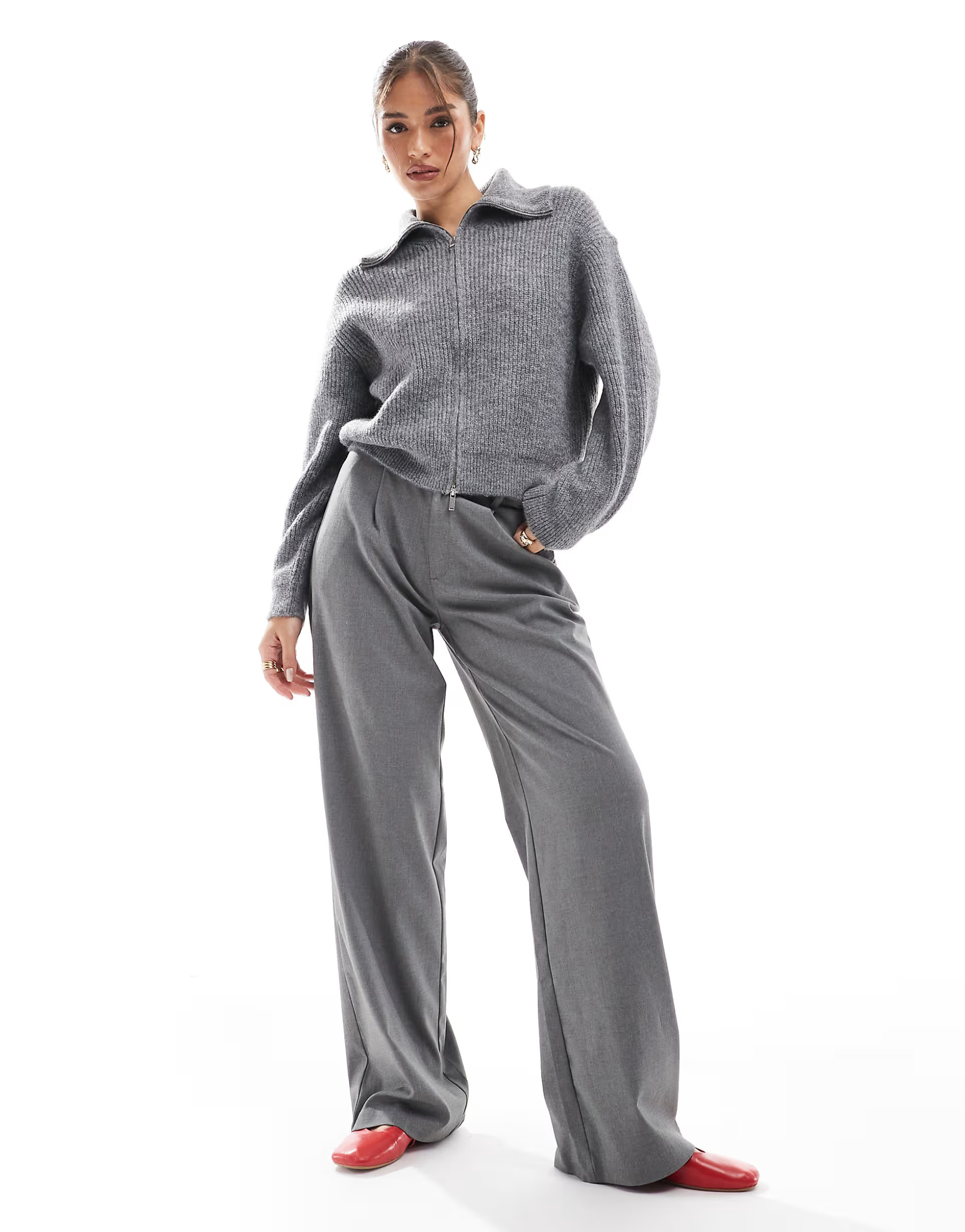 New Look high neck half zip jumper in grey | ASOS (Global)