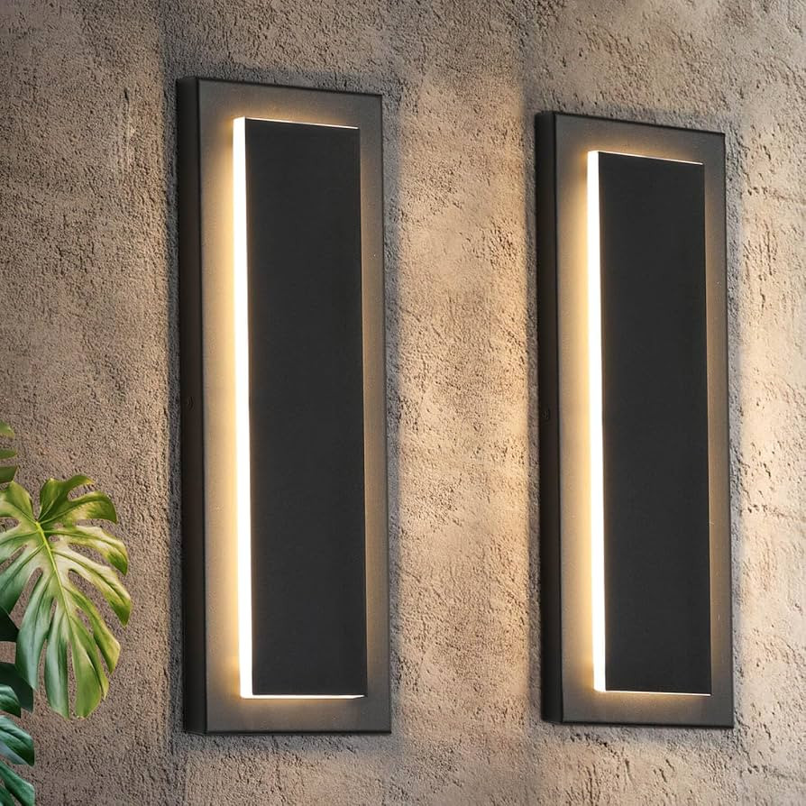 tewei 2 Pack Modern LED Outdoor Wall Lights, Black Exterior Wall Sconce & Indoor Wall Sconce Ligh... | Amazon (US)