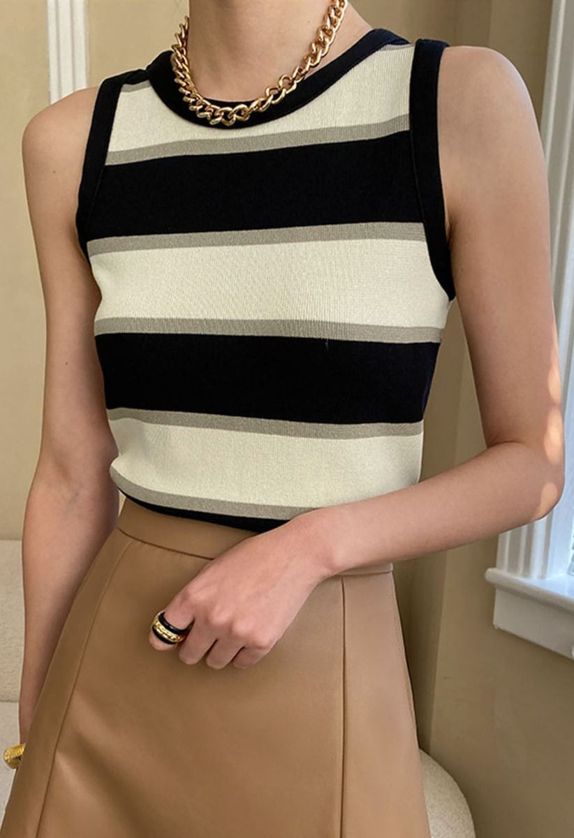 Black Striped Knit Tank Top | Chicwish