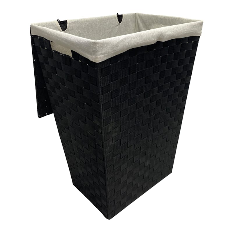 Woven Band Laundry Hamper with Lid & Removable Liner, Black | At Home