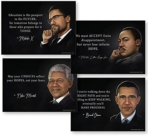 Black History Posters | 4 Pack - Barak Obama, Nelson Mandela, Martin Luther King, Malcolm X | 13" x  | Amazon (US)