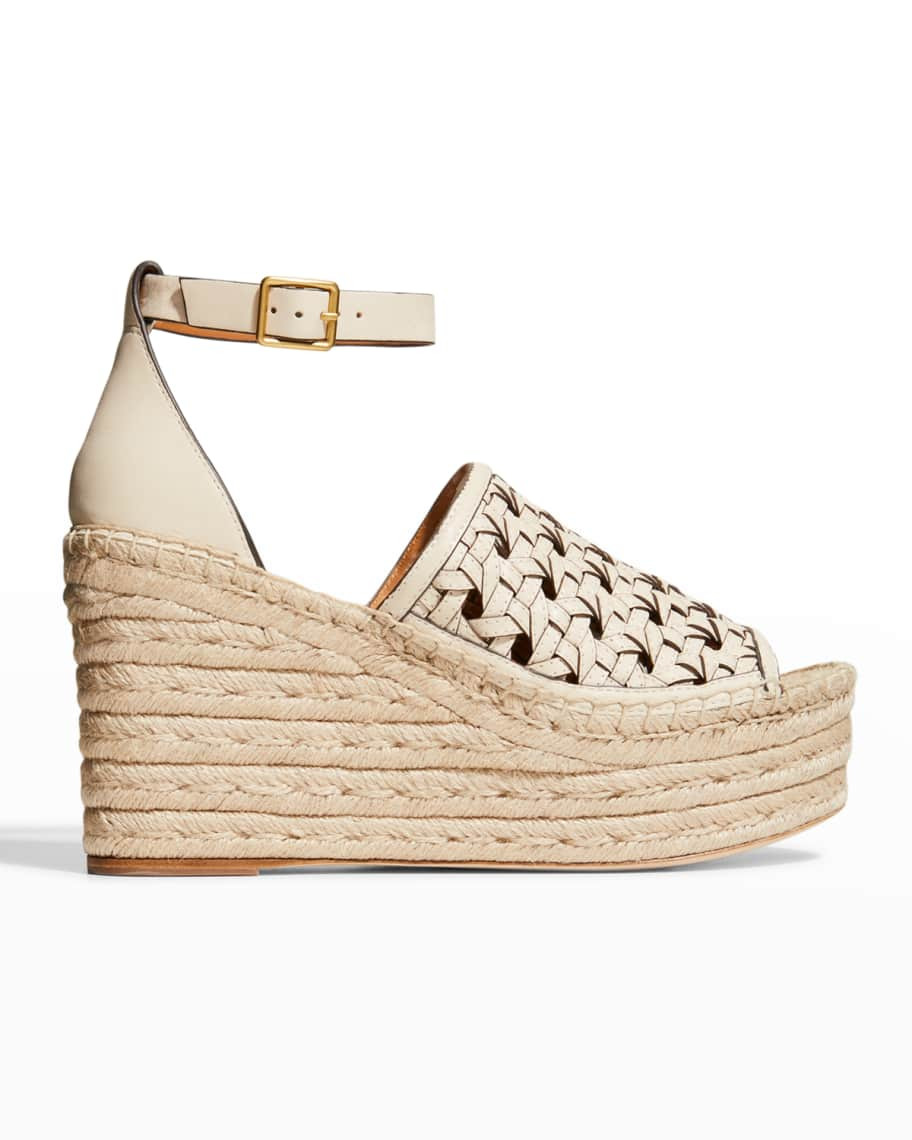 Tory Burch Basketweave Calfskin Wedge Espadrille Sandals | Neiman Marcus