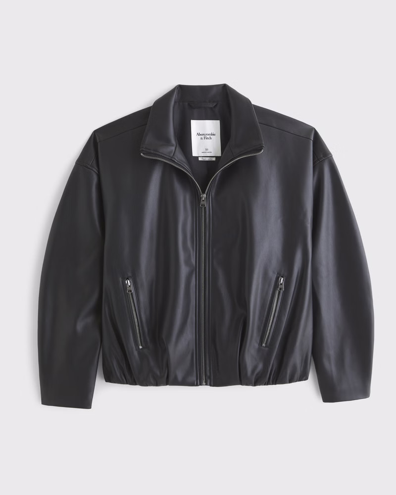 Women's Bubble Hem Vegan Leather Bomber Jacket | Women's Coats & Jackets | Abercrombie.com | Abercrombie & Fitch (US)