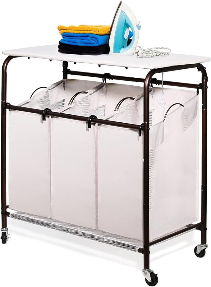 Ollieroo Classic Rolling Laundry Sorter Cart Heavy Duty 3 Bags Laundry Hamper Sorter with Ironing... | Amazon (US)