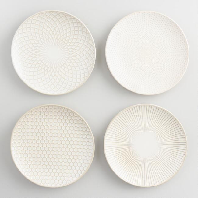 White Textured Ceramic Avery Salad Plates Set Of 4 | World Market