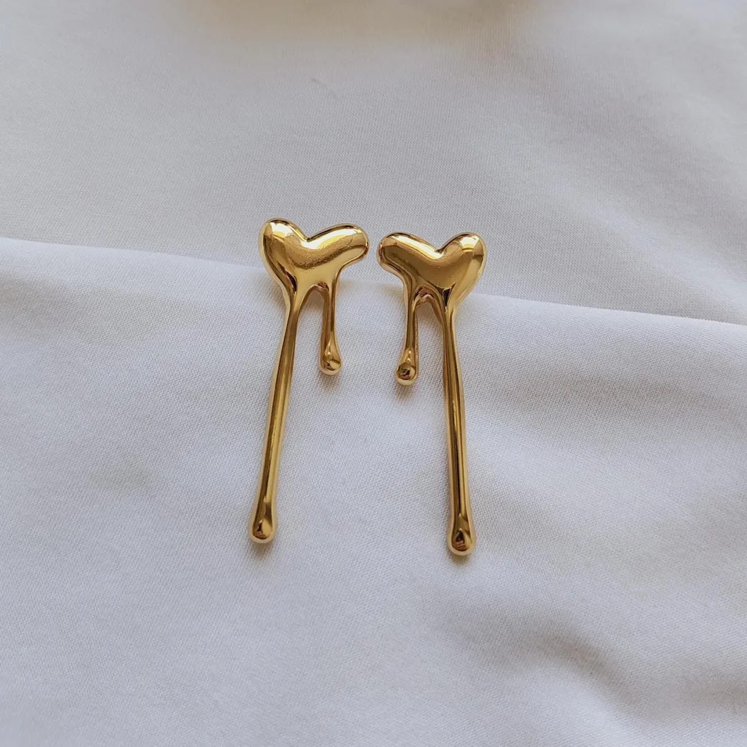 Dripping Heart Earrings, 18K Gold Melting Heart Earrings, Statement Earring, Heart Jewellery, Tha... | Etsy (US)