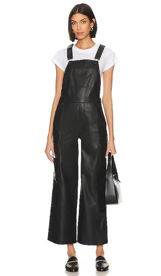 Utility Faux Leather Wide Leg Overall in Black | Revolve Clothing (Global)