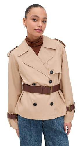 Avec Les Filles Women's Short Trench Coat with Leather Belt, Camel, L | Amazon (US)