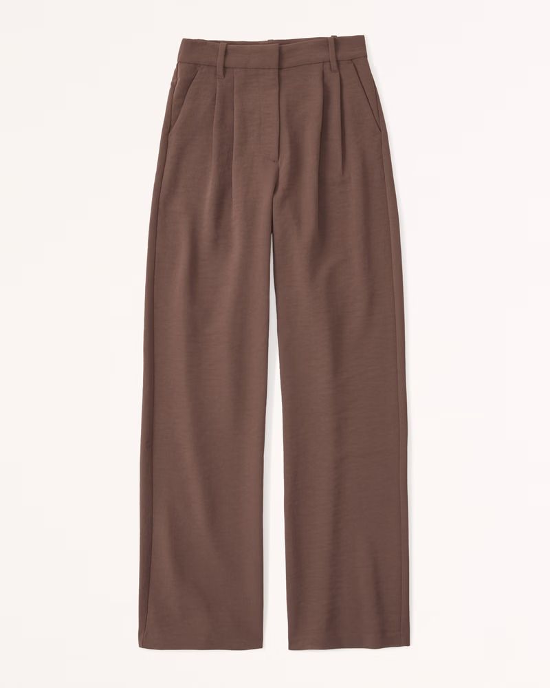 Abercrombie & Fitch Women's A&F Sloane Tailored Premium Crepe Pant in Dark Brown - Size 26L | Abercrombie & Fitch (US)