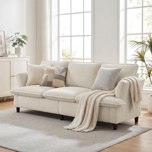 3 Seater Corduroy Couch, Comfy Couch with Deep Seat, Modern Sofa Couch for Living Room, Office, B... | Amazon (US)