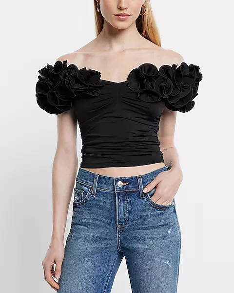 Express + Body Contour Compression Off The Shoulder Rosette Top