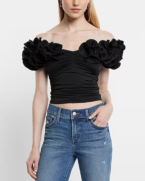 Body Contour Compression Off The Shoulder Rosette Top | Express