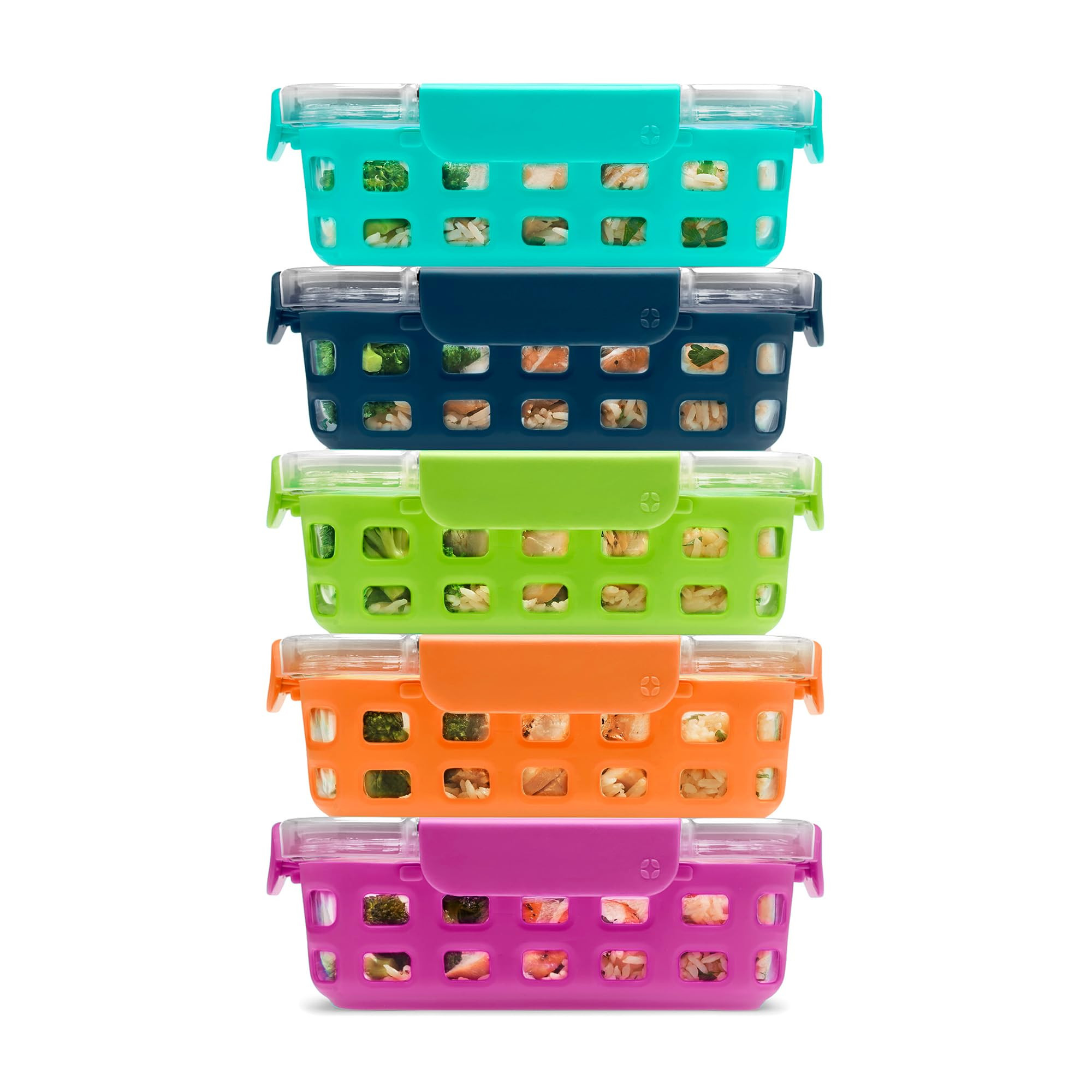 Ello Duraglass 3.4 Cup Meal Prep Sets 10Pc, 5 Pack Set- Glass Food Storage Container with Silicon... | Amazon (US)