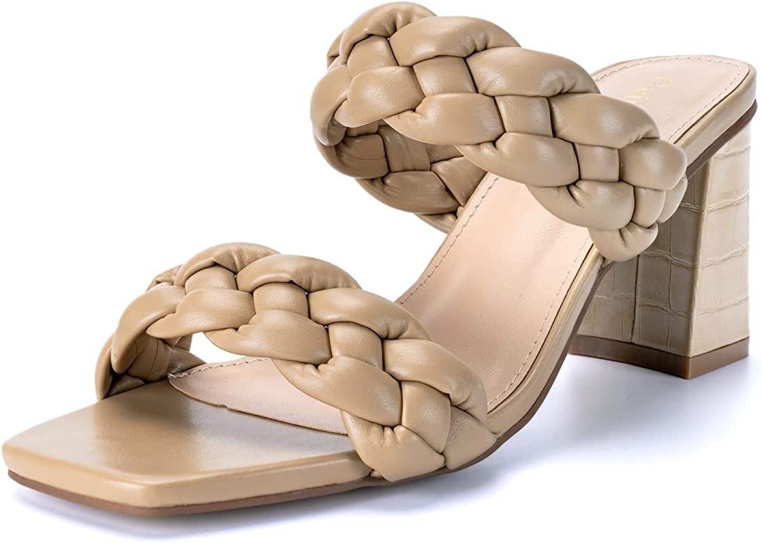 Gvimenos Women's Braided Heel Sandals Fashion Slip On Block Sandals | Amazon (US)