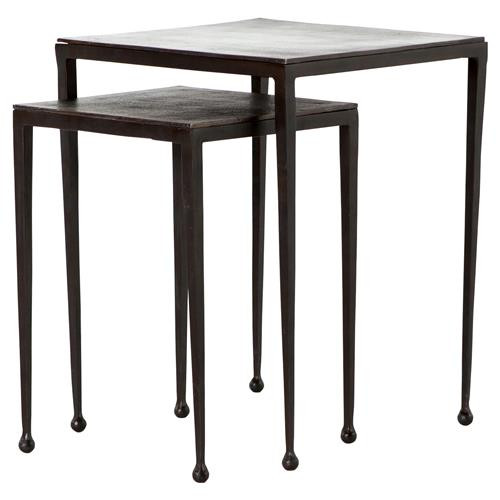 Fector Industrial Rust Brown Aluminum Top Black Iron Square Nesting End Table | Kathy Kuo Home