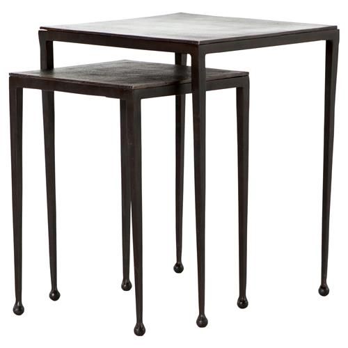 Fector Industrial Loft Rust Brown Black Iron Square Nesting End Tables- Set of 2 | Kathy Kuo Home