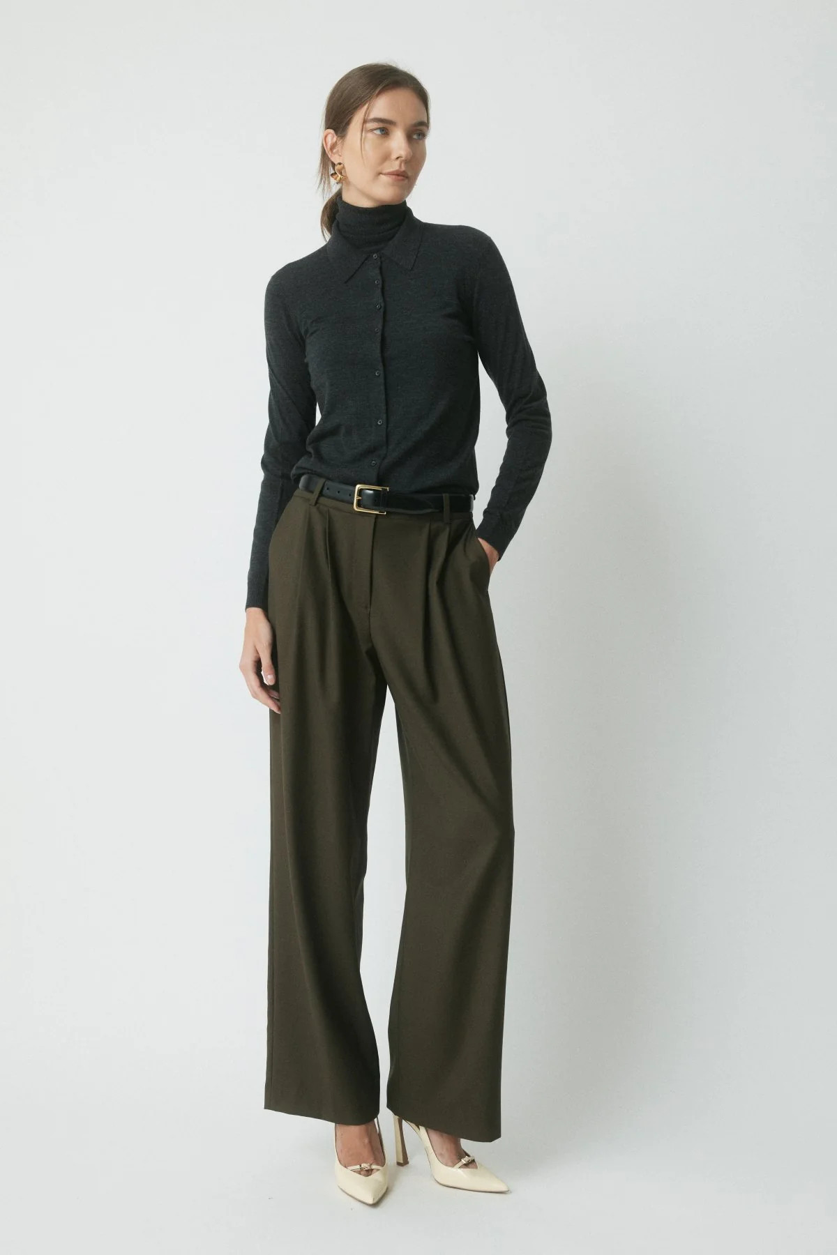 Astrid Wool Suit Pant - Dark Olive | Perri Cutten