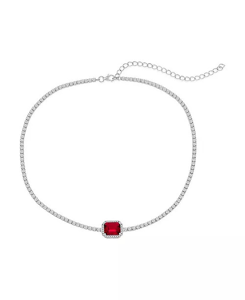 Sterling Silver Asscher-Cut CZ Tennis Choker (Blue Or Red) - Macy's | Macy's
