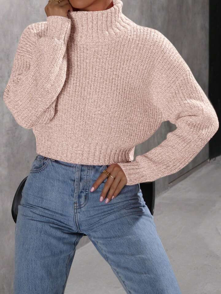 SHEIN Essnce Suéter De Cuello Alto De Color Liso Para Mujer | SHEIN