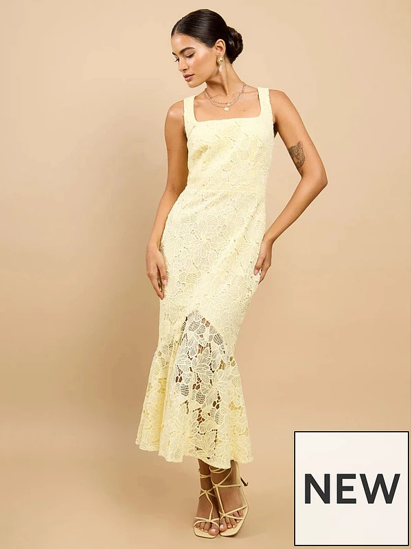 Little Mistress Crochet Midaxi Dress - Yellow | Very (UK)