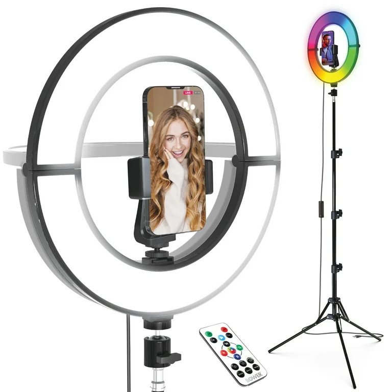 Bower 12" Foldable Ring Light with Adjustable Stand and Remote Control- Black | Walmart (US)