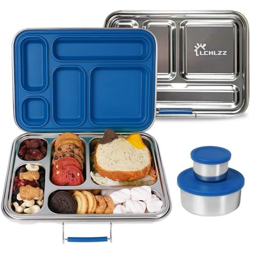 LCHLZZ Stainless Steel Bento Box, 5 Compartments Bento Lunch Box with 2 Containers, Leakproof Lunch Box Containers, 304 Stainless Steel Bento Box for Office, Travel, Dishwasher Safe | Amazon (US)