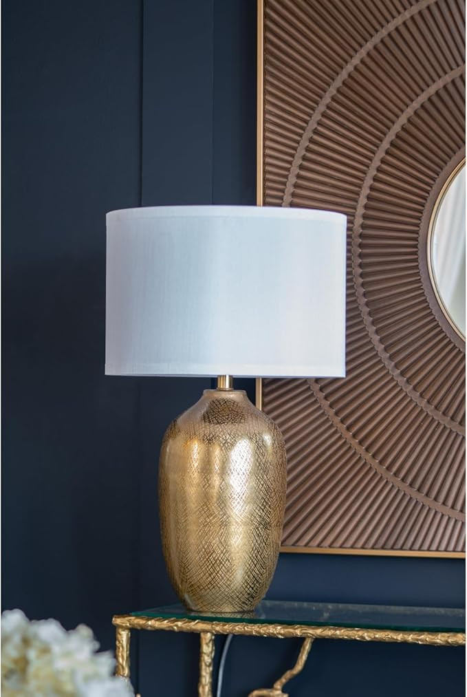 D15x25.7 Round Aluminum Sheet Gold Table Lamp with White Fabric Shade (Lamp Shade Assembly Requir... | Amazon (US)