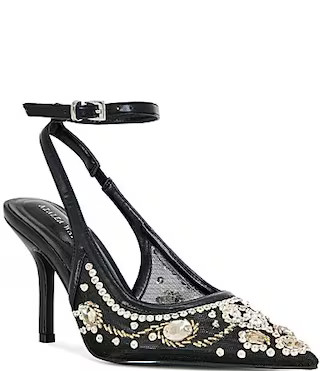 Azalea Wang Ghouldie Mesh Jewel Ornamented Ankle Strap Pumps - 8.5 | Dillard's