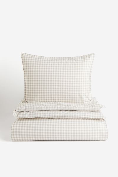 Patterned Twin Duvet Cover Set - Light taupe/gingham checked - Home All | H&M US | H&M (US + CA)