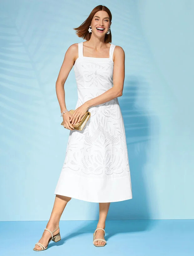 Embroidered Fit & Flare Poplin Dress | Talbots
