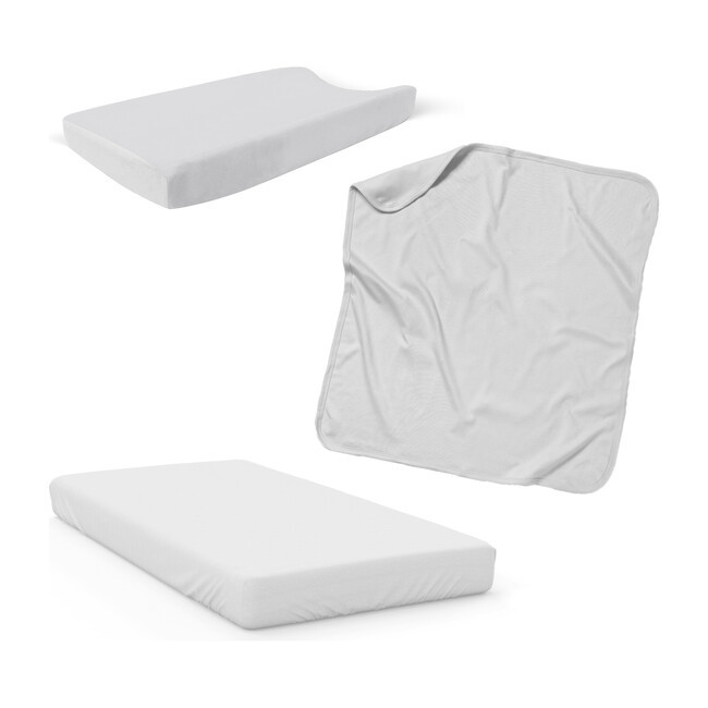 Goumi | 3 Piece Organic Knit Nursery Bedding Set, Desert Mist (Cream) | Maisonette | Maisonette