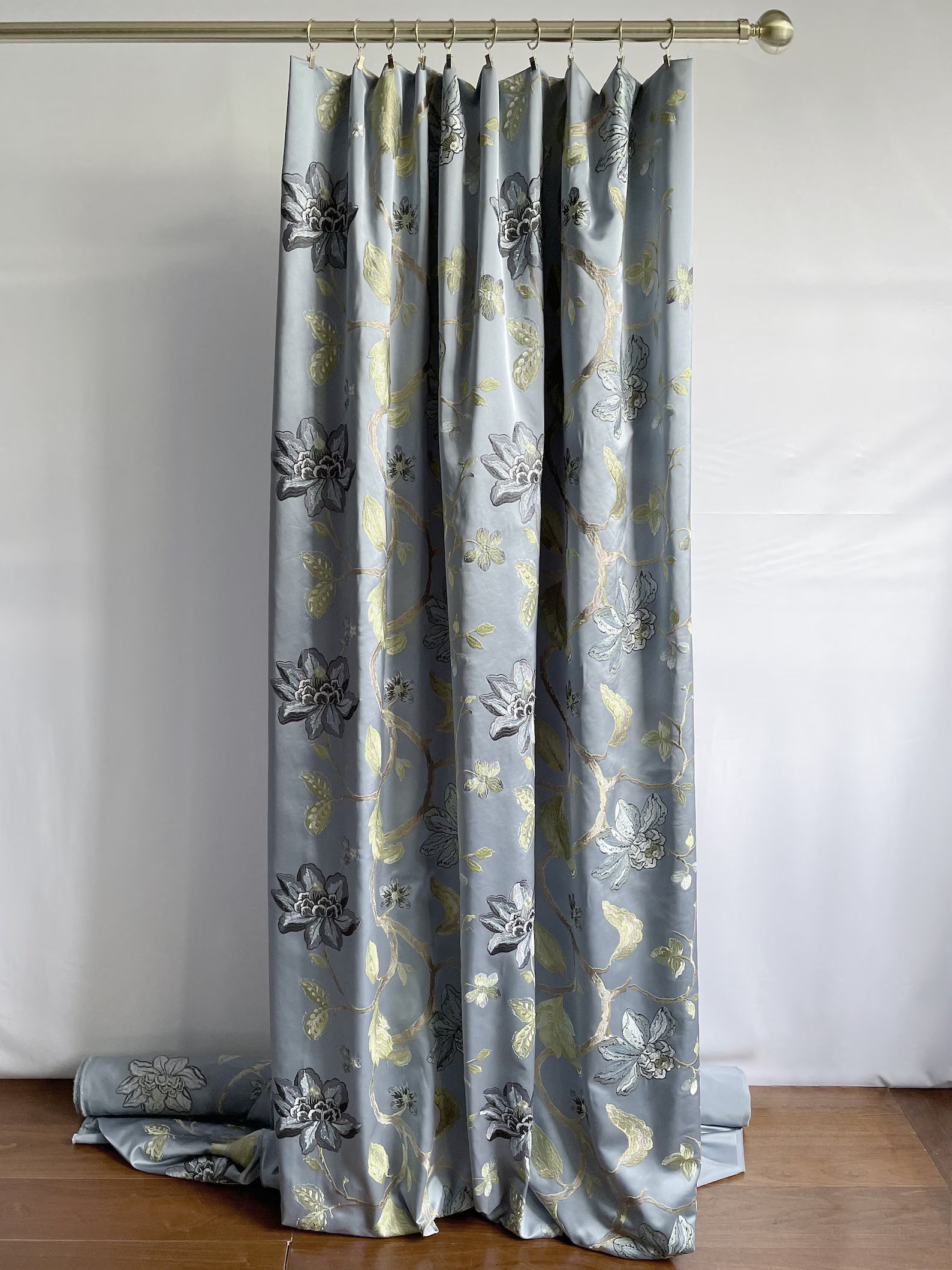 Designer Fabrics Grey-blue Imitation Silk Embroidered - Etsy | Etsy (US)