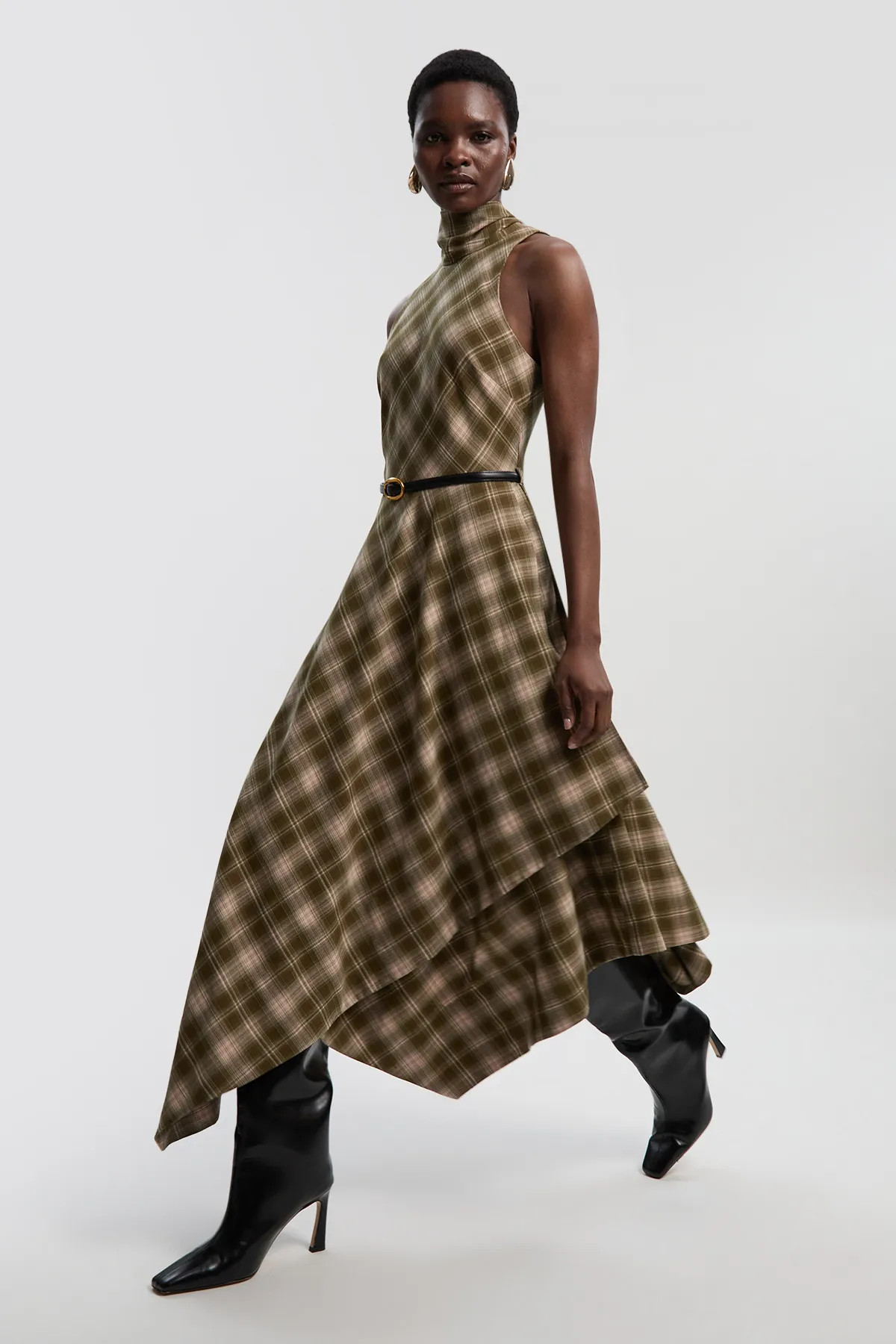 Tailored Check Belted Full Midi Dress | Karen Millen US