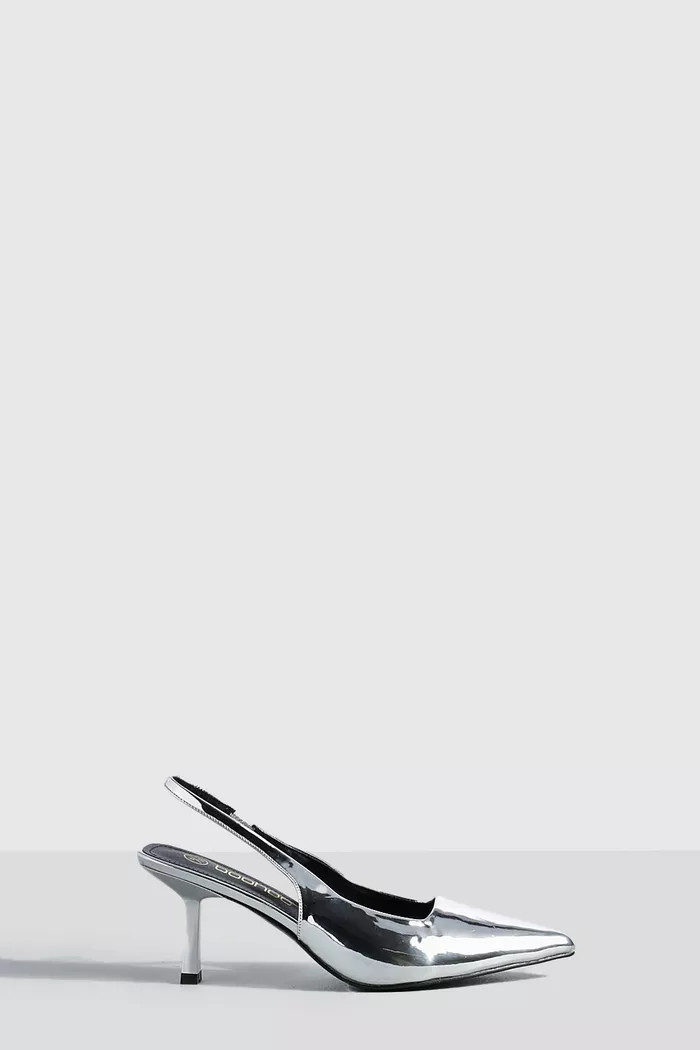 Metallic Low Stiletto Slingback Pump | boohoo (US & Canada)