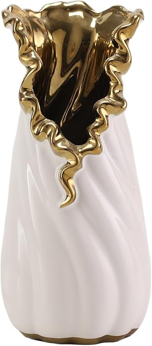 Modern White and Gold Vase Home Decor Hydroponic Flower Table Ceramic Vase Decorative High Cylind... | Amazon (US)