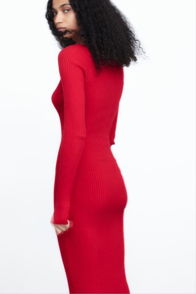 Rib-knit dress - Red - Ladies | H&M GB | H&M (UK, MY, IN, SG, PH, TW, HK)