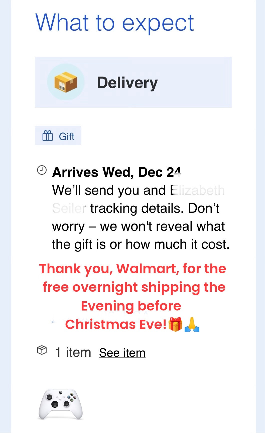 Thank you Walmart for providing free, overnight shipping on this Xbox controller Christmas present for my teenage nephew!

#LTKFindsUnder50 #LTKHoliday #LTKKids