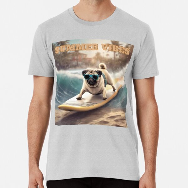 A Pug Surfing - Summer Vibes Premium T-Shirt | Redbubble (US)