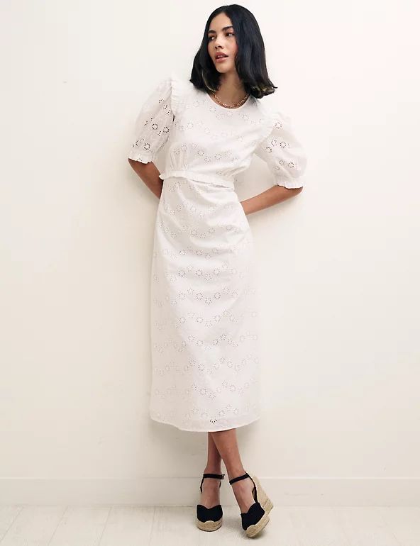 Organic Cotton Broderie Midi Tea Dress | Nobody's Child | M&S | Marks & Spencer (UK)