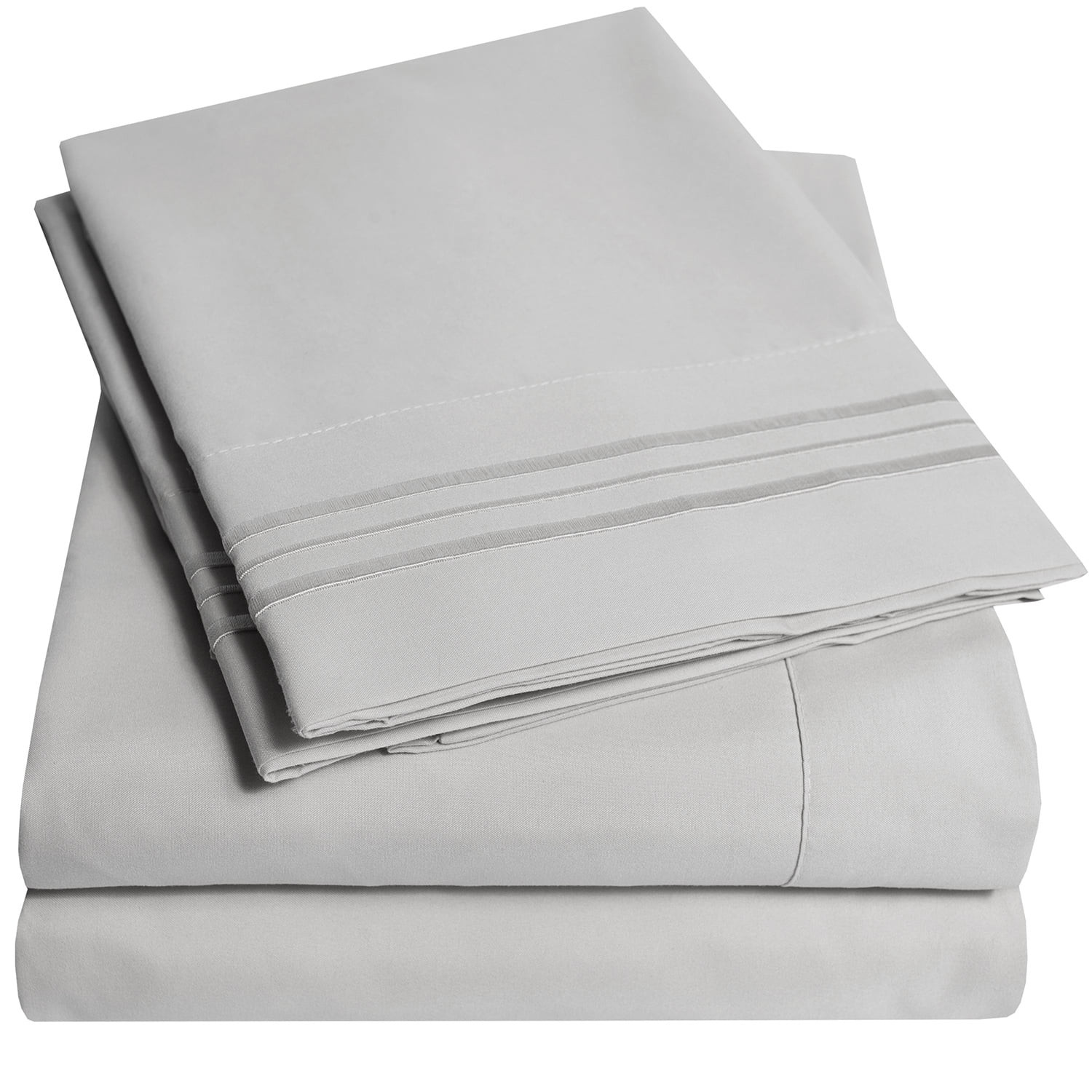 1800 Thread Count 4 Piece Deep Pocket Bedroom Bed Sheet Set King - Silver | Walmart (US)