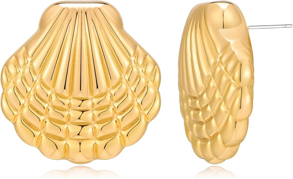 Large Textured Stud Earrings for Women Trendy Vintage Statement Shell Earrings Ocean Beach Jewelr... | Amazon (US)