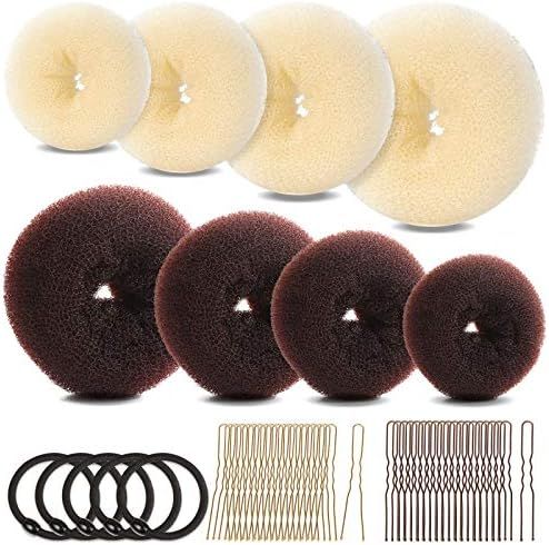 Hair Bun Maker Set, FANDAMEI Donut Bun Maker Set With 4pcs Dark Brown &4pcs Beige(2 extra-large,2... | Amazon (US)