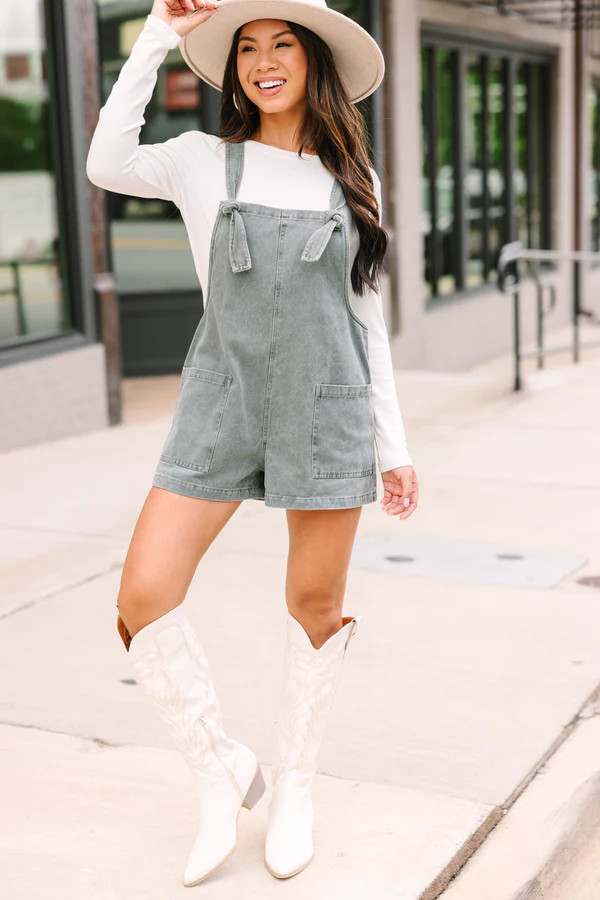 All You Can See Gray Denim Overalls | The Mint Julep Boutique