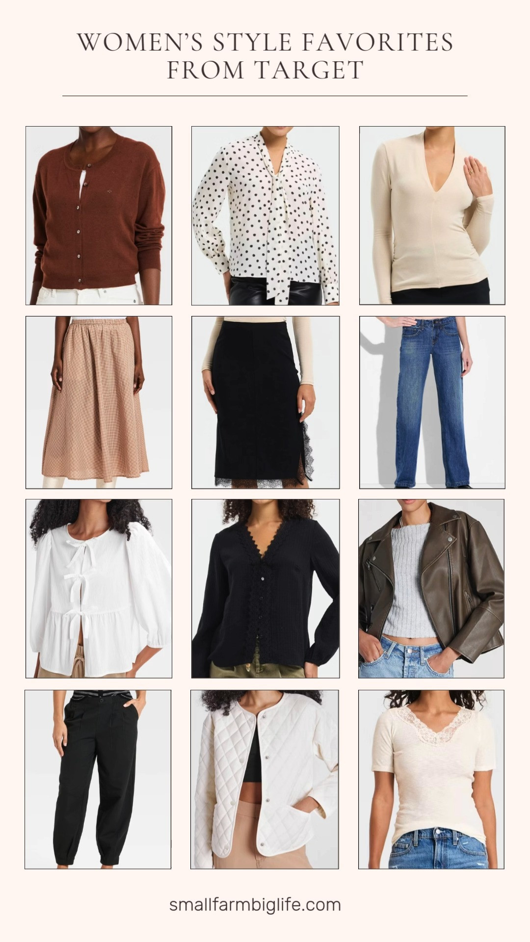 Everyday staples with elevated details 🤍 These Target style favorites mix comfy basics and feminine touches like balloon joggers, straight leg jeans, lace and puff sleeve tops, cozy cardigans, and statement skirts. Finished with a faux leather biker and quilted jacket for effortless outfits you can dress up or keep casual all season long. 

 #LTKootd #LTKOver40