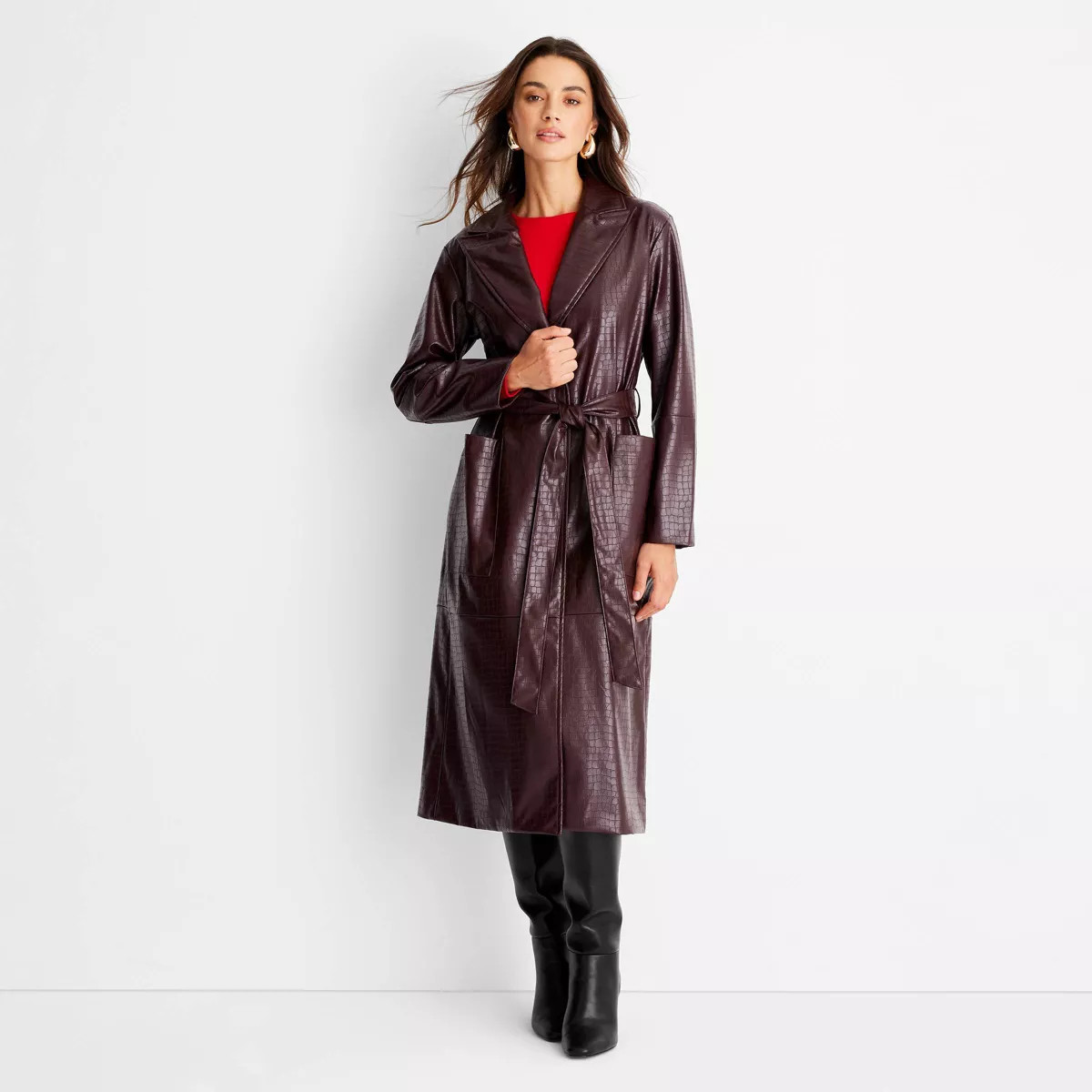 Women's Faux Croc Trench Coat - A New Day™ Burgundy | Target