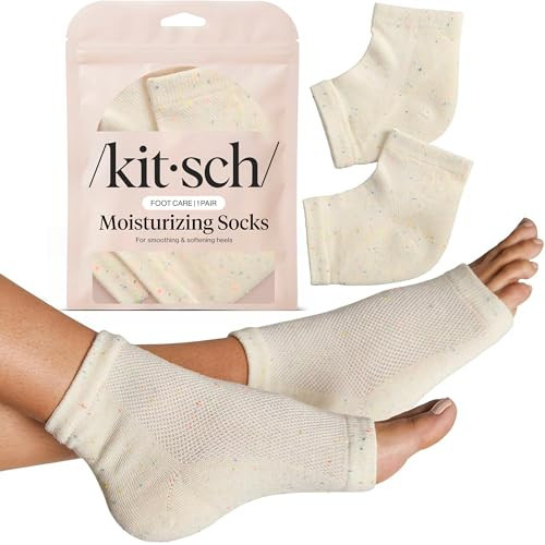 Kitsch Moisturizing Socks for Cracked Heel Treatment – Moisturizing Reusable Gel Socks for Women & Men, Overnight Heel Socks with Insulated Gel Lining for Dry Cracked Feet, Open-Toe Design - 1 Pair | Amazon (US)